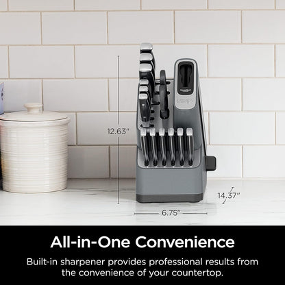 Ninja K32012 Foodi NeverDull Premium Knife System, 12 Piece Knife Block Set with Built-in Sharpener, German Stainless Steel Knives, Black