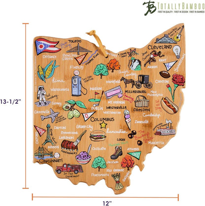 Totally Bamboo Tennessee State Shaped Cutting Board and Charcuterie Serving Platter with Artwork by Fish Kiss, Includes Hang Tie for Wall Display - Colors A