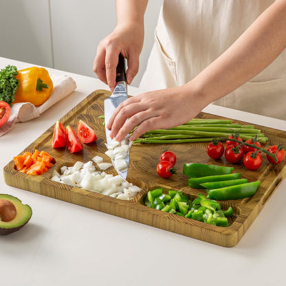 THETCHRY Teak Wood Cutting Boards for Kitchen, Large Charcuterie Board with Handle, 1" Thick Butcher Block, End Grain Cutting Board, Reversible Wooden Chopping Board for Meal Prep & Serving, 17"×13"