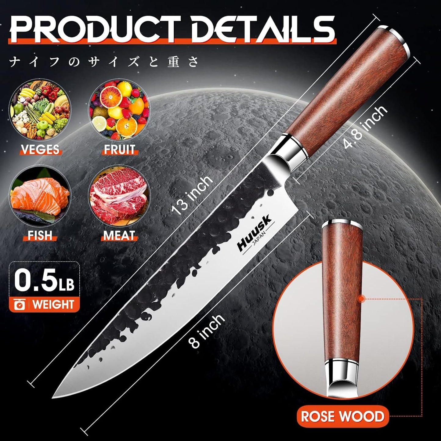 Huusk Butcher Knife Set of 3- Japanese Knife Set for Meat Cutting, Hand Forged Viking Knives Sets with Meat Cleaver, Heavy-Duty Kitchen Knives Sets for Bone BBQ Vegetable, Gift Idea for Men & Women