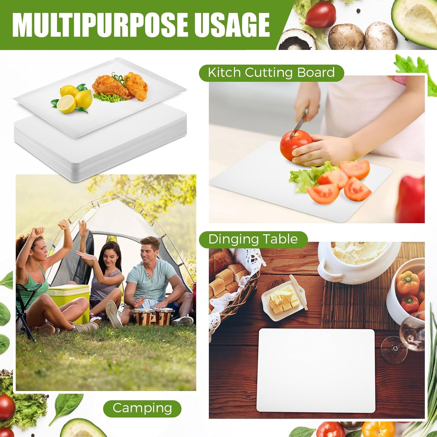 Hushee 120 Count Disposable Cutting Board Sheets 15 x 10. 6 Inch Disposable Sheets Flexible Plastic Sheet Cutting Mat Large Chopping Boards for Kitchen Cooking Traveling Camping Tailgating BBQ