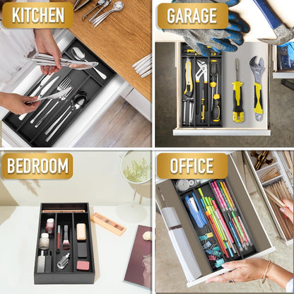 Silverware Organizer Bamboo Kitchen Drawer Organizer Utensil Organizer Silverware Holder Cutlery Organizer in drawer Flatware Organizer Tray (Black 5 Slots)