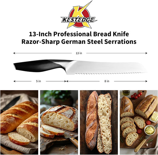 Serrated Bread Knife 8 Inch for Sourdough Bread Homemade Cake German 1.4116 Steel Dolphin Curved Design Ergonomic Handle – Effortless Slicing for Artisan Loaves Bagels Pastries