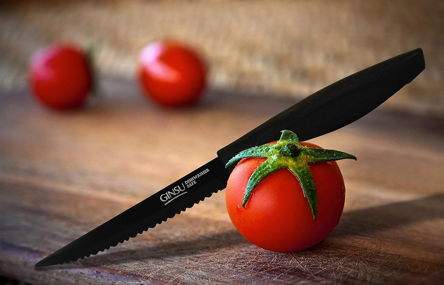 GINSU Daku 6-Piece Steak Kitchen Knife Set - Dishwasher Safe and Always Sharp, Perfect for Any Steak Lover – Practical Table Knives - Black