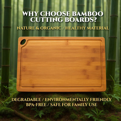 3-Piece Organic Bamboo Cutting Board Set for Kitchen - Carbonized Extra Sturdy Chopping Boards with Juice Grooves - Knife-Friendly Multi-Size (15", 12", 9") for Meat & Veggies - Housewarming Gift Box