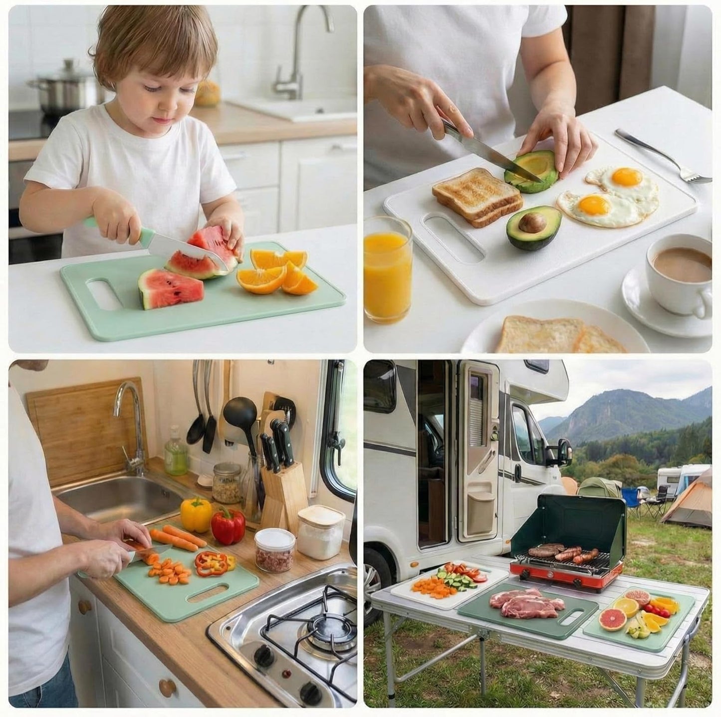Ziliny 3 Pcs Flexible Small Cutting Boards for Small Kitchen, Thin Plastic Cutting Board Set with Easy Grip Handle, Space Saving Colorful Boards for Apartment, Rv, Meat, Vegetables