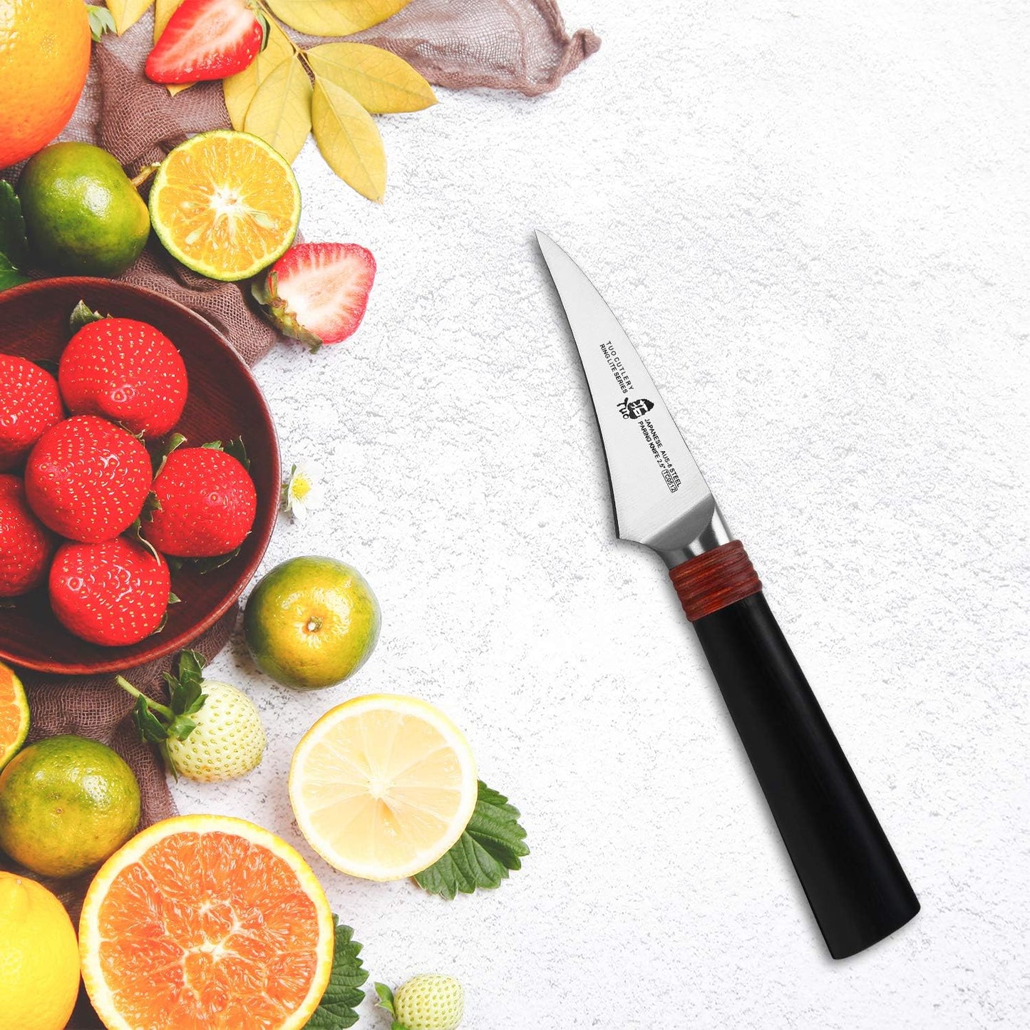 TUO Paring Knife 2.5 inch Bird Beak Peeling Knife Fruit Knife Vegetable Peeler Small Kitchen Knife, AUS-8 Stainless Steel with Ergonomic Pakkawood Handle, Gift Box Ring Lite Series