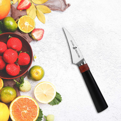 TUO Paring Knife 2.5 inch Bird Beak Peeling Knife Fruit Knife Vegetable Peeler Small Kitchen Knife, AUS-8 Stainless Steel with Ergonomic Pakkawood Handle, Gift Box Ring Lite Series