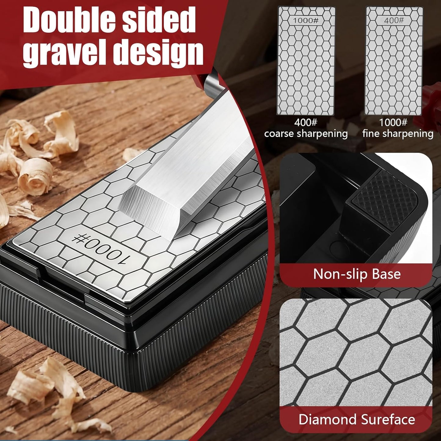 Precision Chisel Sharpening Jig & Guide, with Angle Fixture & Gauge (10-45) Sharpener for Wood Chisels and Plane Blades up to 2.8" Width