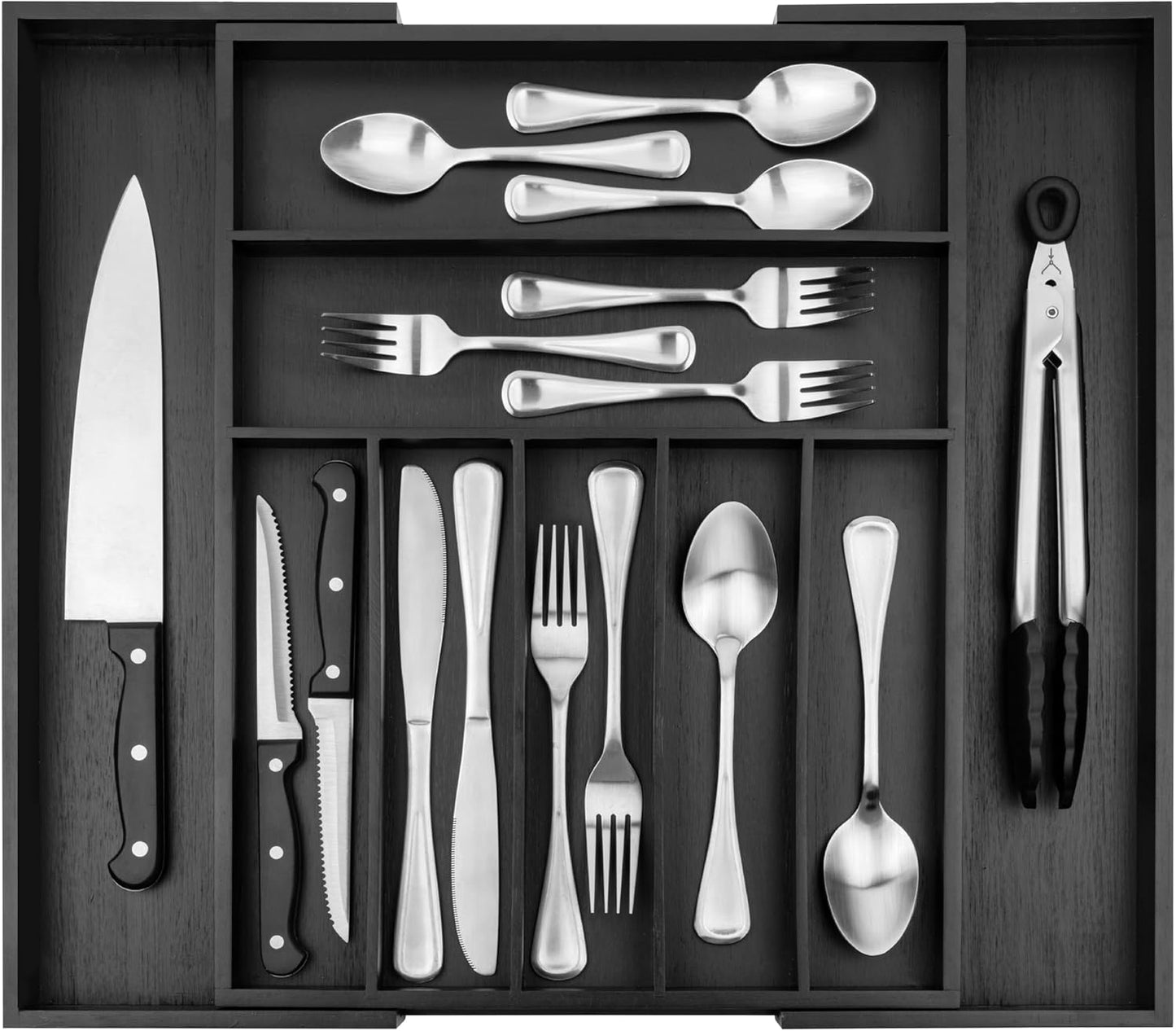 Purawood Kitchen Drawer Organizer with Knife Blocks - Utensil Drawer Organizer for Kitchen, Cutlery Tray & Silverware Organizer, 3-5 Slots - Bamboo Organizer for Utensils & Flatware (Natural)