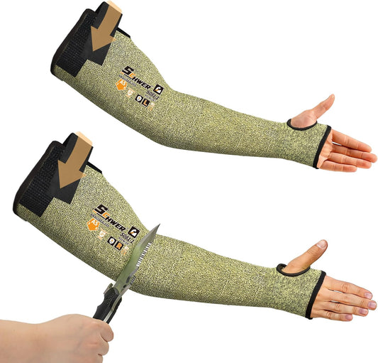 Schwer 2 Pairs CORE Arm Protection Sleeves S081, ANSI A5 Cut Resistant Sleeves with Thumbhole, Flame Resistant Welding Sleeve for Work Kitchen, Farmer Sleeve for Gardening Arm Guards
