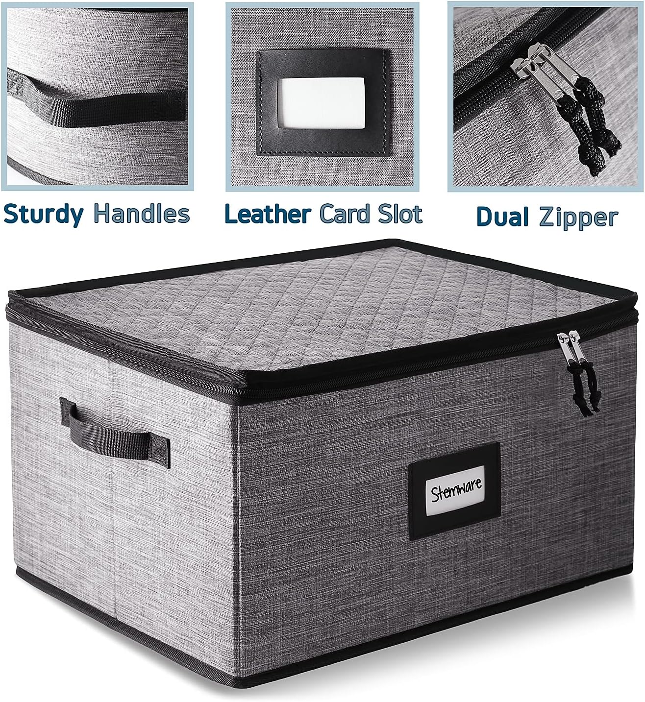 Platter Storage Case, Fine China Storage Containers Hard Shell, Quilted and Stackable 16”x 12.5”x 3.5” Platter Storage Container with Zipper, Handles and Felt Dividers for Moving and Seasonal Storage