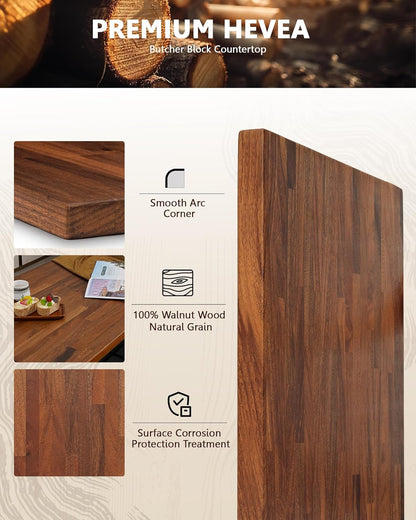 24"x25" Butcher Block Countertop, DIY Solid Walnut Wood Countertop, 1.5'' Thick Waterproof Table Top, Used as Cutting Board, Office Desk Tops, Dining Room Tables, Laundry and Kitchen Countertop