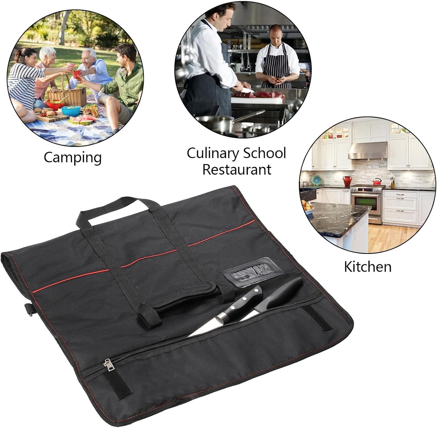 Tosnail Chef Knife Case Roll Bag with 21 Slots & 1 Large Zipper Pocket, Easy Carry Handle and Shoulder Strap - Black