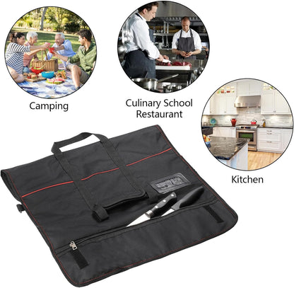 Tosnail Chef Knife Case Roll Bag with 21 Slots & 1 Large Zipper Pocket, Easy Carry Handle and Shoulder Strap - Black