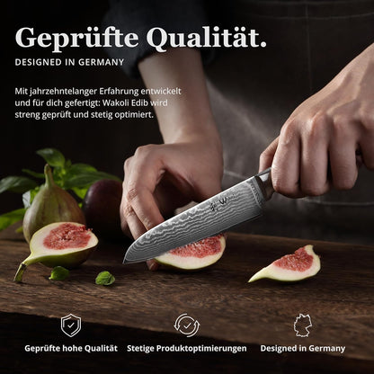 Wakoli EDIB Damascus Meat Knife – 7-Inch Japanese-Style Kitchen Knife for Meat, BBQ, and Roasts, 67-Layer Damascus Steel Blade with VG10 Core, Ergonomic Pakkawood Handle – Carving Knife in Gift Box