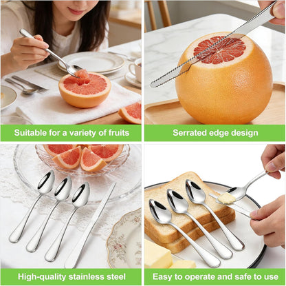 5 PCS Grapefruit Spoon and Knife Set Stainless Steel Fruit Utensils Multipurpose Kitchen Tools for Grapefruit Kiwi Oranges Dessert Heavy Duty Silver includes 4 Spoons and 1 Knife