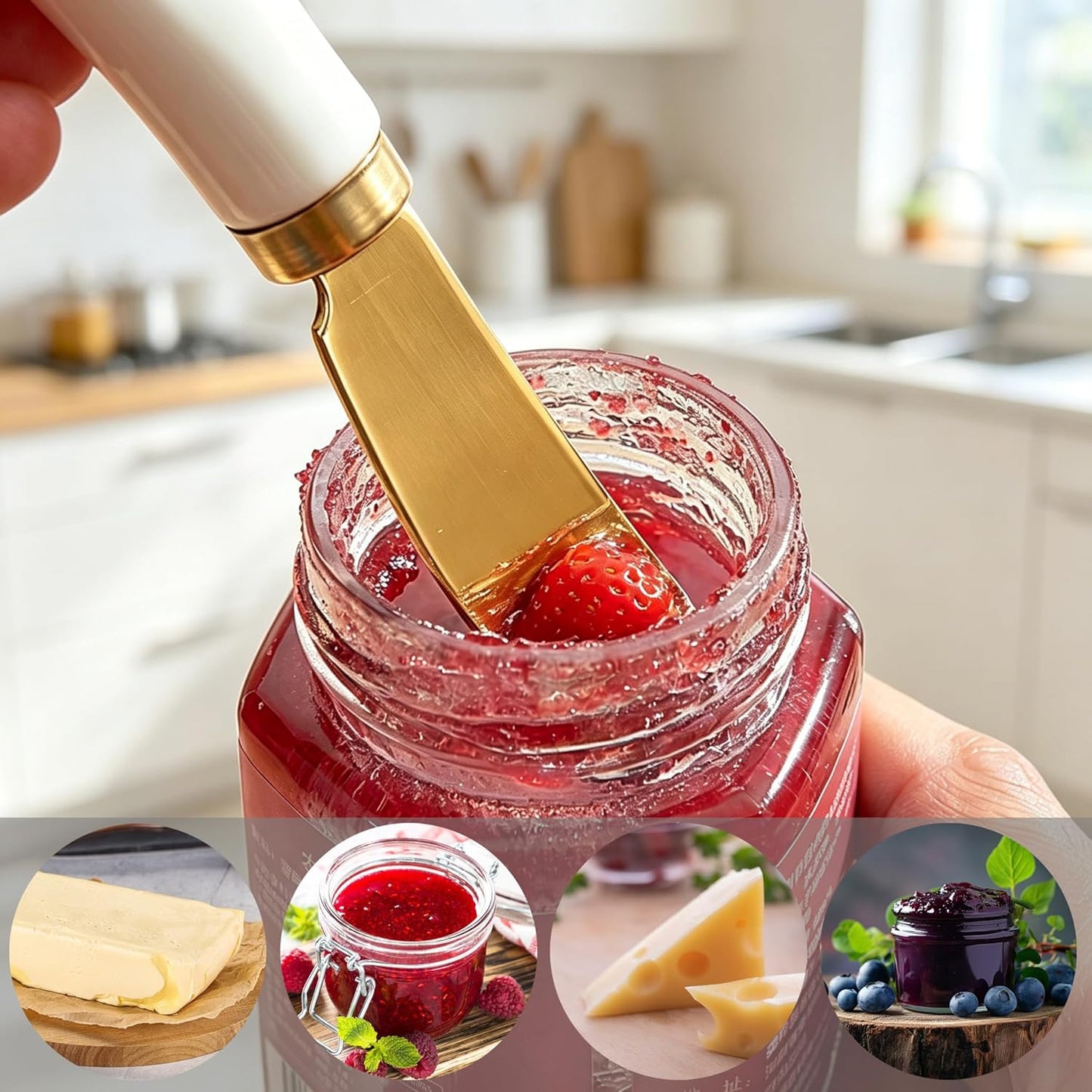 6PCS Gold Butter Spreader Knives, Stainless Steel Butter Knife with Porcelain Handle, Kitchen Tool for Cheese, Jam