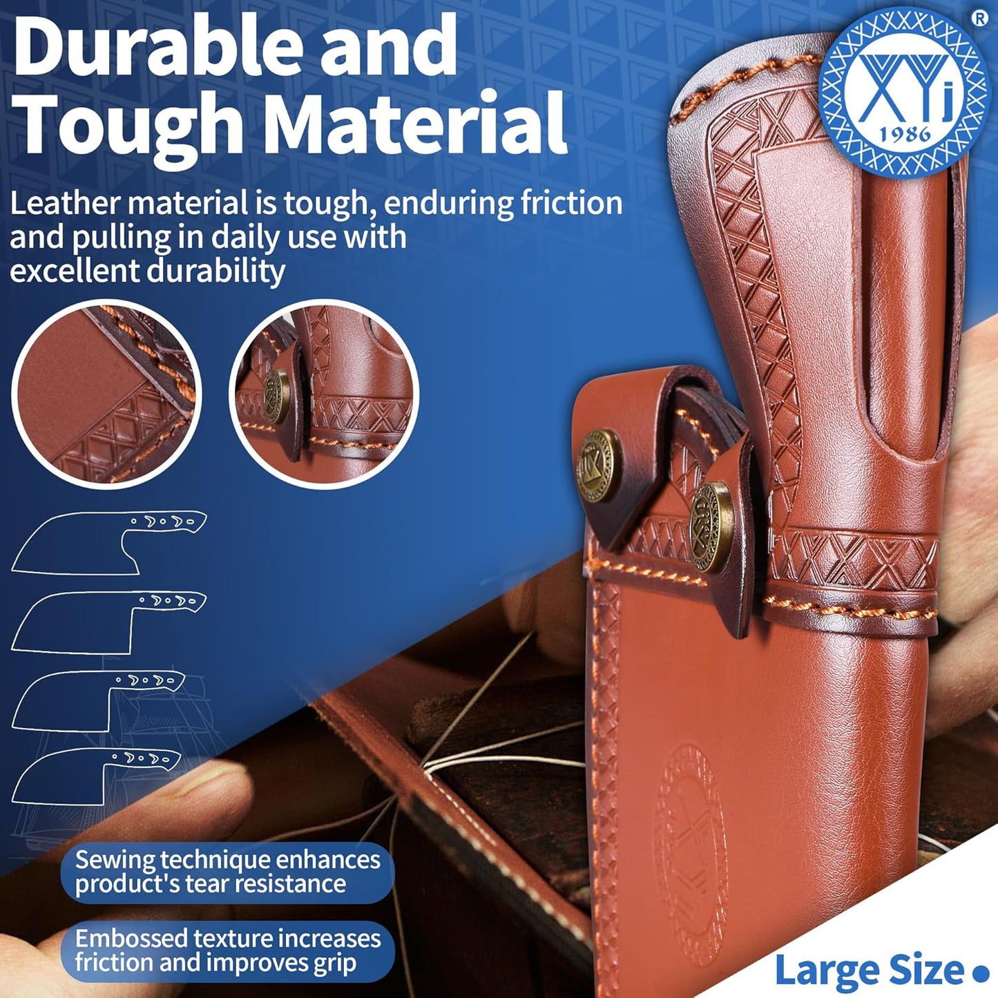 XYJ Leather Sheath for Butcher Knife, Wide Blade Kitchen Knives, Practical Soft Leather Knife Sheaths, Belt Loop, Portable Carrying Out, Blade Protector Case, Knife Sleeve