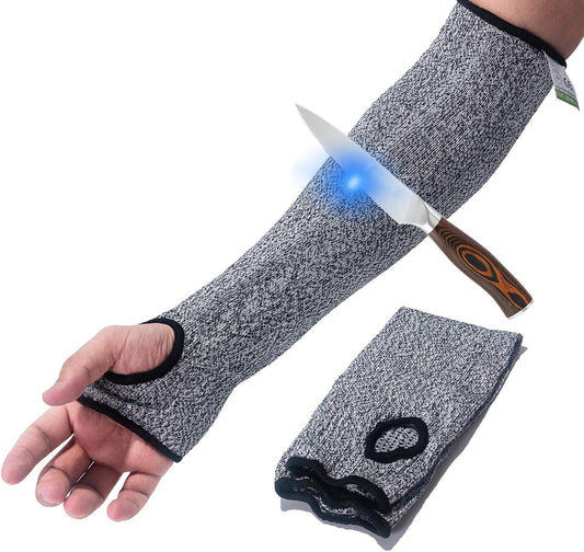 Cut Resistant Sleeves with Thumb Hole Level 5 Protection, Arm Protection Sleeves for Men Women, Safety Arm Guard for Garden Kitchen Yard Work Warehouse Farm, Large