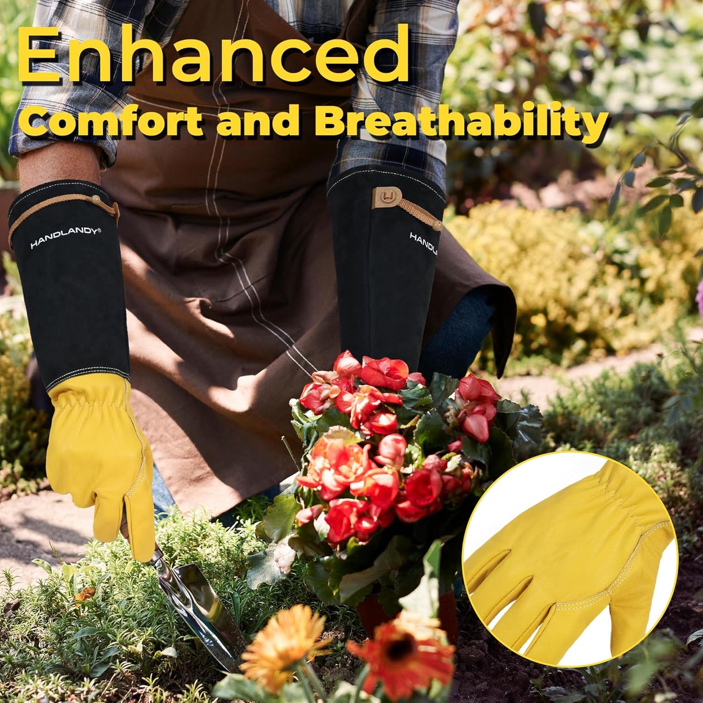 HANDLANDY Rose Pruning Gloves for Men & Women, Long Thorn Proof Gardening Gloves, Breathable Pigskin Leather Gauntlet, Best Garden Gifts & Tools for Gardener