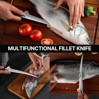 Fillet Knife, 7 Inch Professional Fish Knife - High Carbon Stainless Steel Blade, Full Tang Pakkawood Handle, Ultra Sharp for Filleting Meat Poultry, with Gift Box