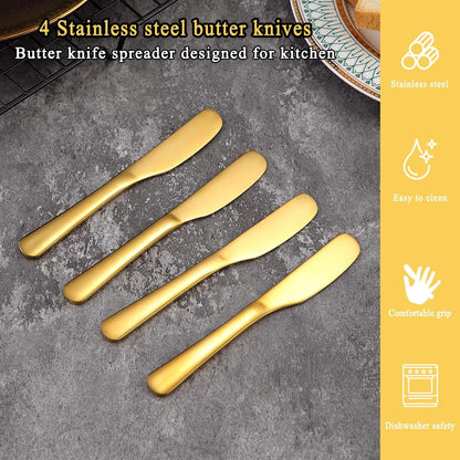 Homquen Stainless Steel Butter Knife, Butter Spreader, Butter Knives, Butter Spreader Knife for Kitchen Restaurant Party, Kitchen Gadgets, Set of 4