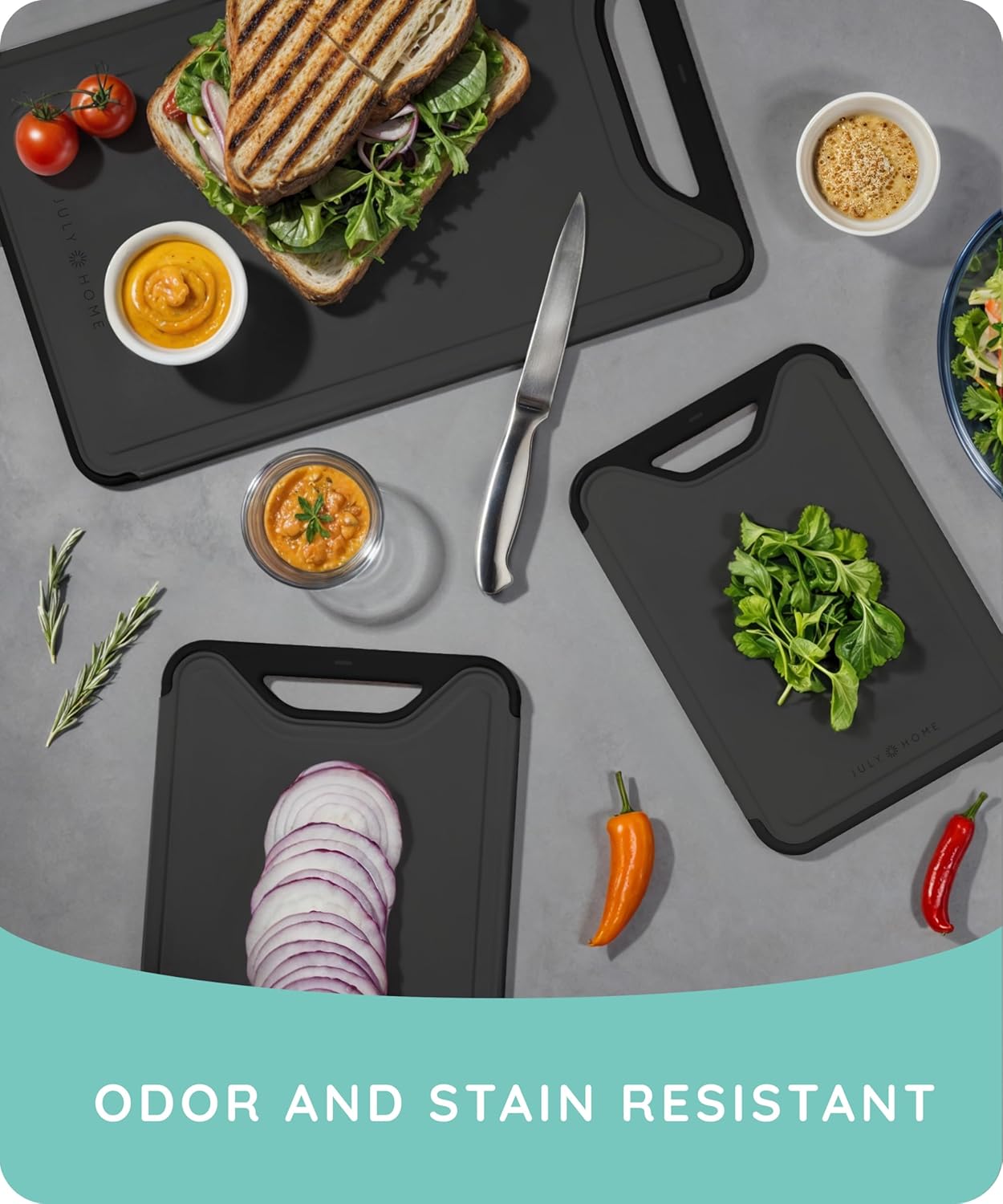 Cutting Boards for Kitchen, Plastic Cutting Board Set of 3, Dishwasher Safe Cutting Boards with Juice Grooves for Meat, Veggies, Fruits, Easy Grip Handle, Serveware Accessories (Gray)