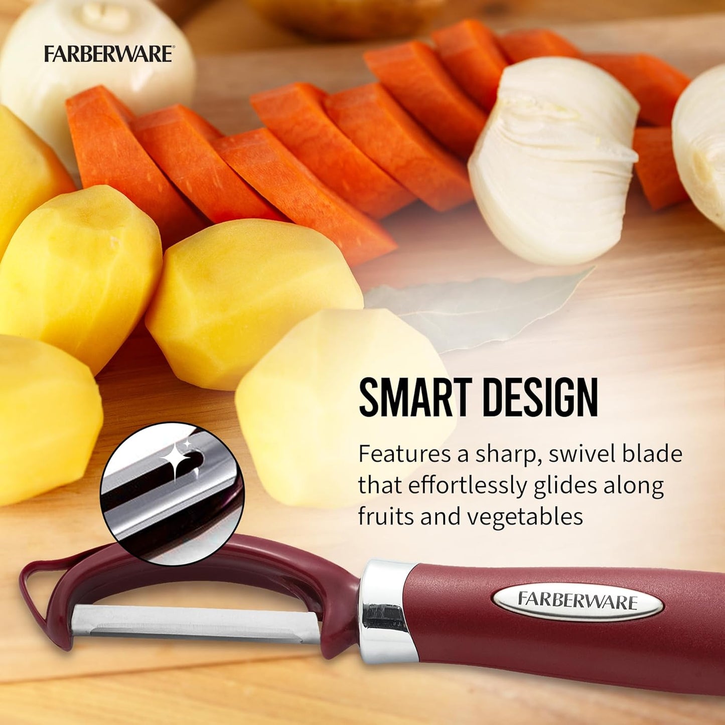 Farberware Pro2 Vegetable Peeler, Euro Peeler with Razor-Sharp Stainless Steel Blade, Swivel Peeler for Potatoes, Fruits, and Vegetables, Built-In Bud Remover, Dishwasher Safe