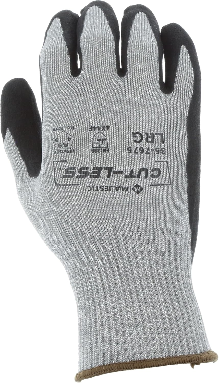 Majestic Cut-Less Korplex Glove with Sandy Nitrile Palm | 12 Pair - MED | 13 Gauge Liner, ANSI A9, Extreme Cut Resistance, Breathable, Gray/Black | for Automotive, Industrial, Manufacturing | 35-7675