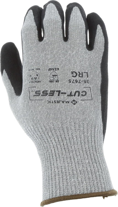 Majestic Cut-Less Korplex Glove with Sandy Nitrile Palm | 12 Pair - MED | 13 Gauge Liner, ANSI A9, Extreme Cut Resistance, Breathable, Gray/Black | for Automotive, Industrial, Manufacturing | 35-7675