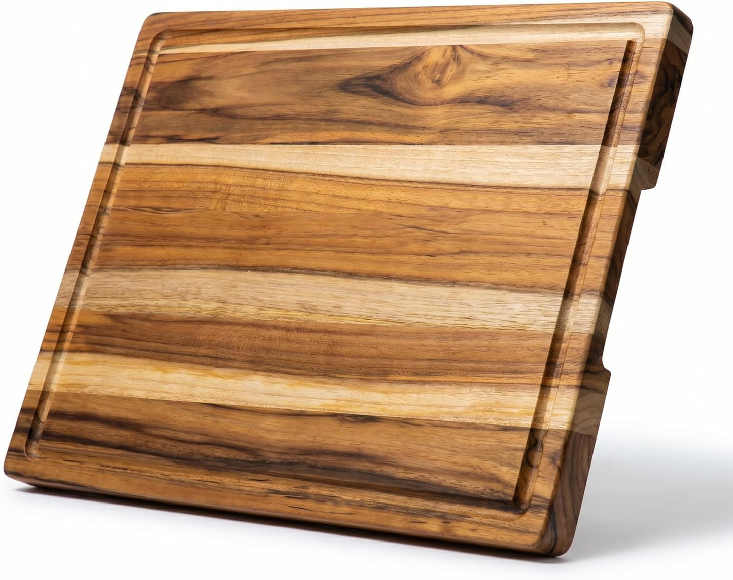 THETCHRY Teak Wood Cutting Boards for Kitchen, Wooden Cutting Board with Handles, Wooden Chopping Board with Juice Groove, Charcuterie Butcher Block for Meal Prep & Serving, 12.9" x 9.8"
