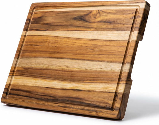 THETCHRY Teak Wood Cutting Boards for Kitchen, Wooden Cutting Board with Handles, Wooden Chopping Board with Juice Groove, Charcuterie Butcher Block for Meal Prep & Serving, 12.9" x 9.8"