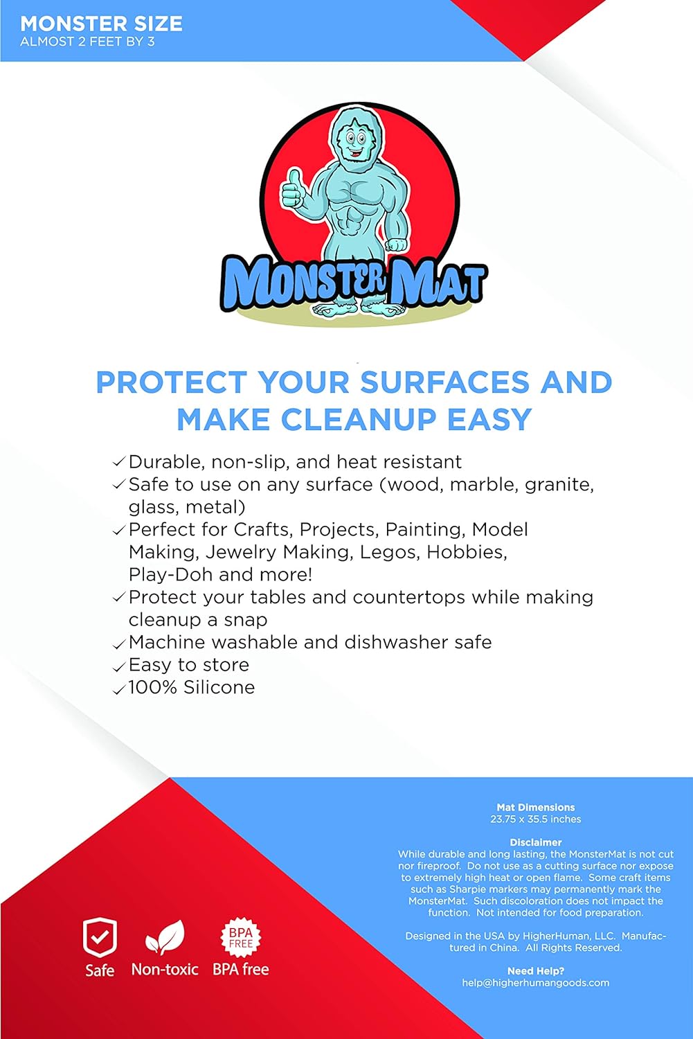 MonsterMat 36x24 Inch Extra Large Silicone Table Protector Craft Mat for Painting, Clay, Projects, Arts and Crafts and More. Easy Clean Up and Rolls for Storage. Largest Mat Available