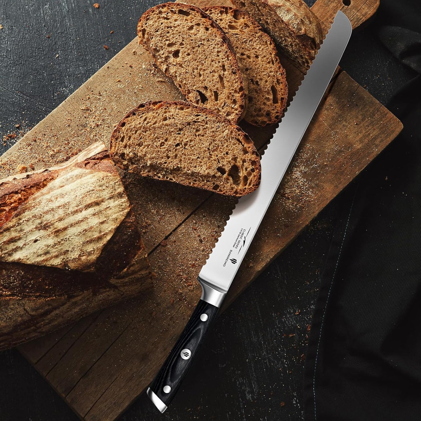 10" Bread Knife - Sourdough Slicing Knife Professional 5Cr15MoV Stainless Steel Serrated Knives, Ergonomic Wood Handle & Full Tang Design, Gift Box Included (Single-Edge