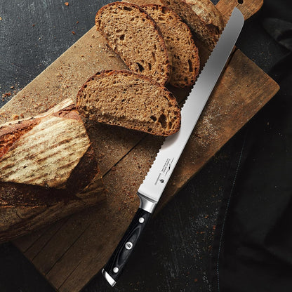 10" Bread Knife - Sourdough Slicing Knife Professional 5Cr15MoV Stainless Steel Serrated Knives, Ergonomic Wood Handle & Full Tang Design, Gift Box Included (Single-Edge