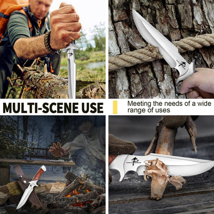 Purple Dragon Camping Fixed Blade Knife with Sheath,6 Inch Outdoor Knife Full Tang 440C Steel Bushcraft Knives with Redwood Handle-Outdoor Gear Christmas Gift for Men and Women Black