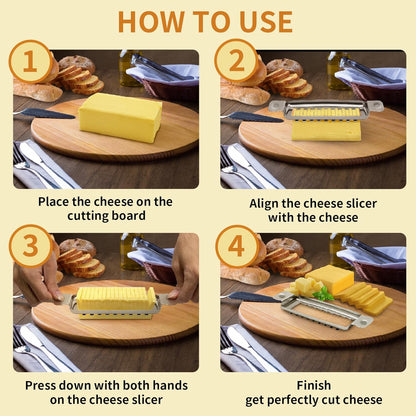 ENLOY Stainless Steel Butter & Cheese Slicer - Multipurpose Food Cutter With Ergonomic Handle for Block Cheese - 1/4 Inch Slices on Average - Dishwasher Safe