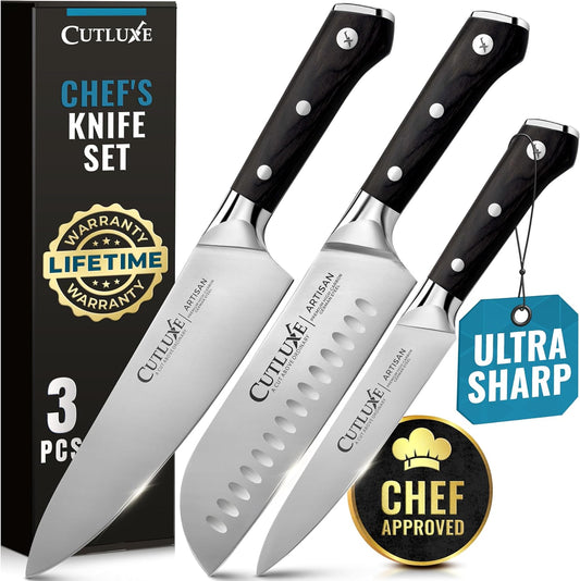 Cutluxe Kitchen Knives, 5 Pcs Chef's Knife Set – Razor Sharp German Steel, Full Tang, Ergonomic Handles – Artisan Series