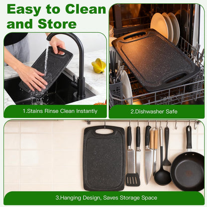 Cutting Boards Set,15.7"×9.4" & 12.5"×7.7" Plastic Chopping Board Set,Made From Natural Food Grade Material,BPA Free&Eco,Non Slip&Juice Groove,Dishwasher Safe,Double-Sided Usable,Dark Grey