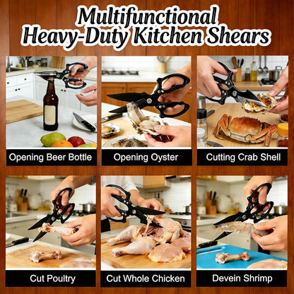 Multifunctional Heavy-Duty Kitchen Shears, Japanese Stainless Steel Kitchen Scissors, Ultra Sharp Poultry Shears for Chicken, Meat, Vegetables, Nut Cracker Opener (Silver)