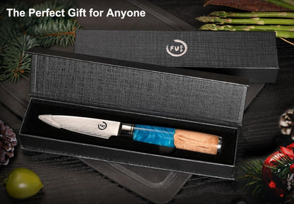 5 Inch Kitchen Utility Knife, Damascus Paring Knives,Japanese VG10 Steel Damascus Fruit Knife-Ergonomic Blue Resin Handle Ideal Birthday Gift for Men and Women