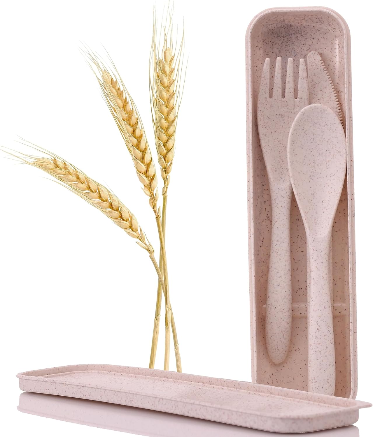 Wheat Straw Travel Utensils Set with Case - Kids Cutlery Set - BPA Free Portable Silverware for Lunch Box - Fork Spoon Knife Set with Case - Eco Friendly - Reusable Utensils