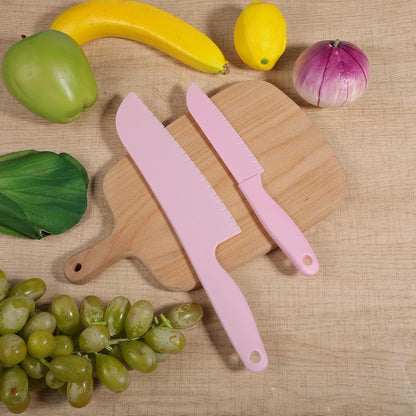 4 Pack Lettuce Knife 11/8.5" Plastic Cake Knifes to Prevent Browning Serrated Kitchen Cutter for Cutting Fruits, Cakes and Bread Dishwashable Safe for Kids Nylon Cutters for Nonstick Pans (Blue, S&L)