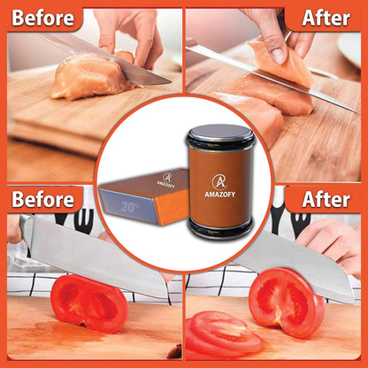 Knife Sharpener Tool, Rolling Knife Sharpener Kit, Knife Sharpening with Diamonds and Ceramic for Steel of Any Hardness, Kitchen Knife Sharpener with Adjustable 15 & 20° Magnetic Angle Base