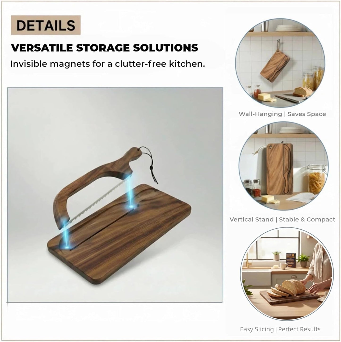 Magnetic Acacia Wood Bread Board and Knife Set –bread cutting board with knife, bread slicer for sourdough rounds,Unique Baking Gift for Women Bakers,Mother Gift Sourdough Wedding Gift