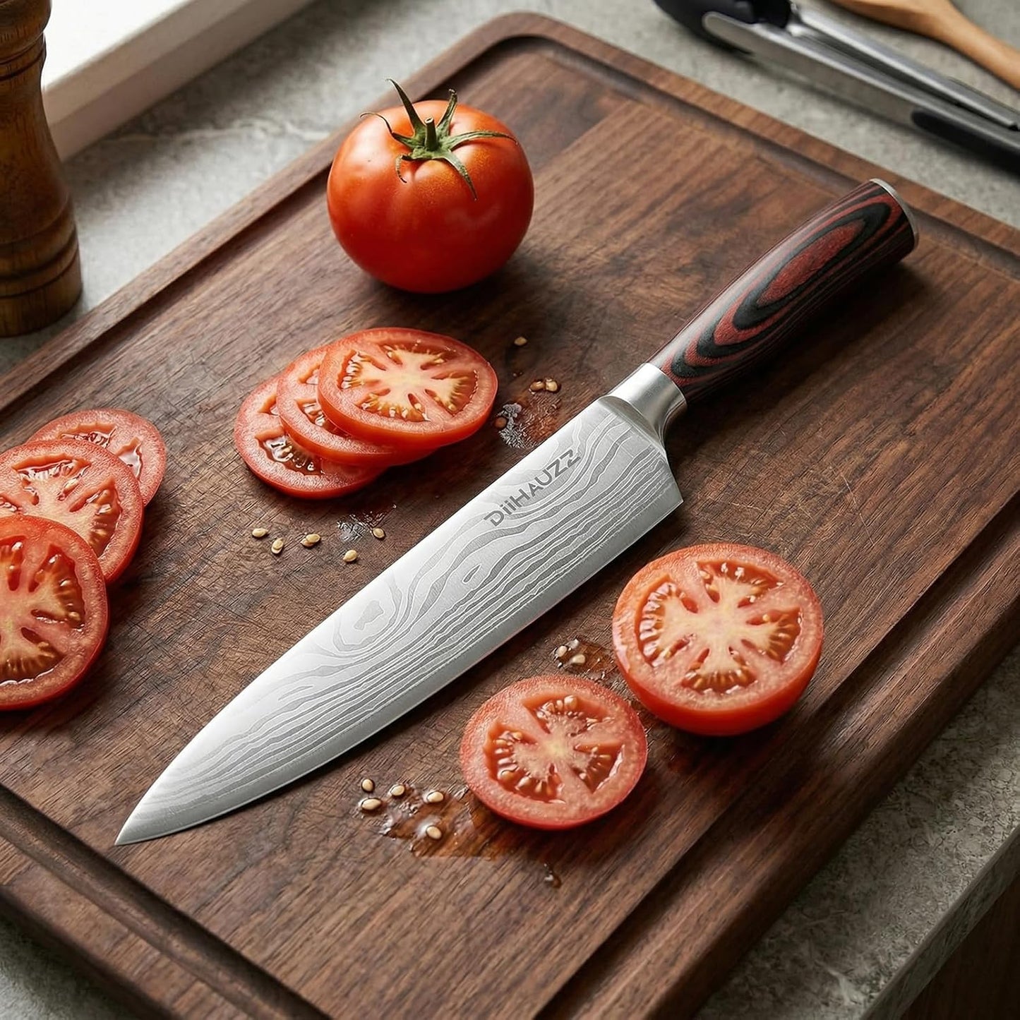 DiiHAUZZ 7 Inch Fillet Knife for Fish, Razor Sharp Boning Knife High Carbon Stainless Steel for Poultry Deboning and Meat Cutting, Japanese Filleting Knives with Ergonomic Pakkawood Handle, Sheath
