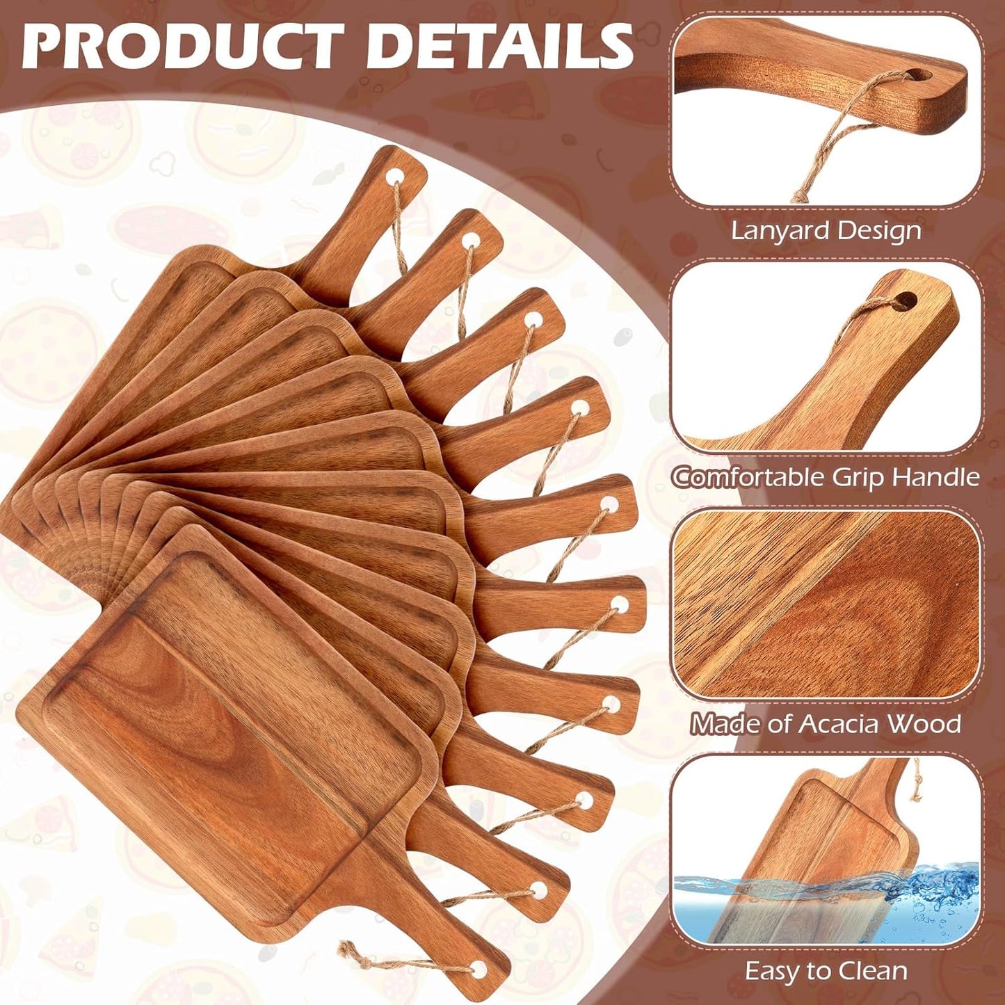 Tanlade 16 Pcs Acacia Wood Cutting Board with Handle Chopping Boards Decorative Charcuterie Platter Pizza Bread Cheese Fruit Serving Tray for Kitchen Counter Table Christmas Decorate(14 x 8 Inch)