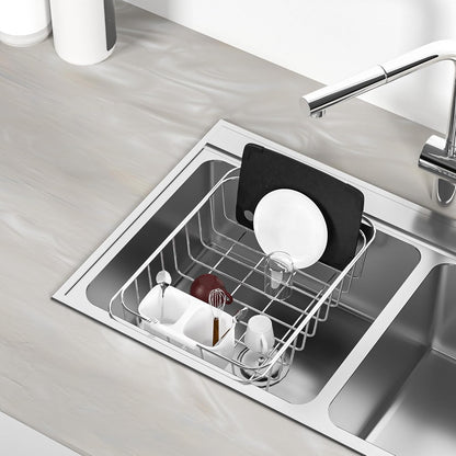 SANNO Dish Rack Utensil Holder, Hanging Cutlery Drainer Caddy with Hooks, 2 Compartment Flatware Organizer for Forks, Spoons, Knives, Fits Over Most Dish Drying Racks, Black