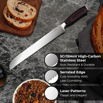 DiiHAUZZ Steak Knives Set of 6, Serrated Steak Knife Set 4.5 Inch, Ultra Sharp Forged High Carbon Stainless Steel Dinner Knife with Ergonomic Pakkawood Handle, Damascus Pattern and Gift Box